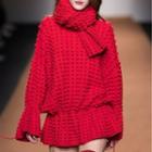 Plain Drawstring Ruffle Hem Sweater / Scarf