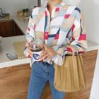 Tall Size Frill-sleeve Pattern Shirt White - Xl