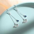 925 Sterling Silver Whale Rhinestone Dangle Earring 1 Pair - 925 Silver - As Shown In Figure - One Size