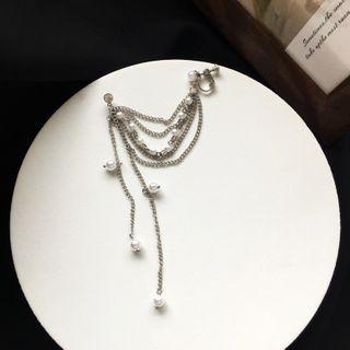 Faux Pearl Chain Fringed Drop Earring 1 Pc - Ear Stud & Clip On Earring - One Size