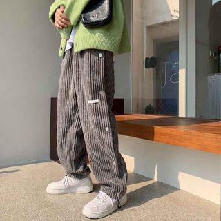 Snap Button Corduroy Wide Leg Pants