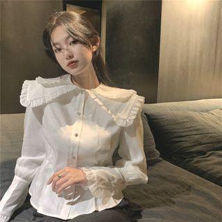 Frilled Long-sleeve Slim-fit Blouse