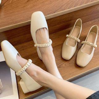 Low Heel Shirred Strap Mary Jane Shoes