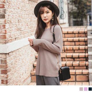 Roll-up Cuff Long Sleeve Knit Top
