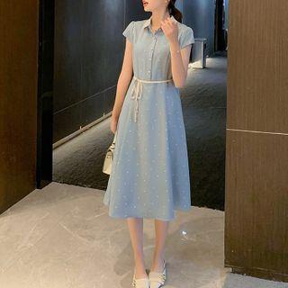 Collared Dotted Midi A-line Dress