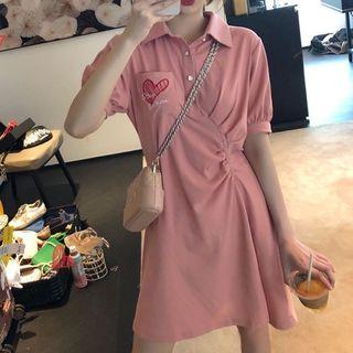 Short-sleeve Heart Letter Printed Polo Shirt Dress