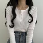 Long-sleeve V-neck Ribbed Slim Fit Button Knit Top