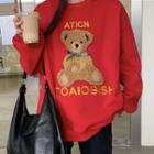 Bear Embroidered Sweatshirt Red - One Size