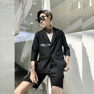Set: Pinstriped Panel Blazer + Shorts