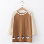 3/4-sleeve Cat Print Raglan T-shirt