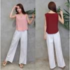 Set: Chinese Knot Button Tank Top + Wide-leg Pants