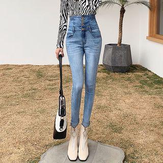 Buttoned Washed Skinny Jeans