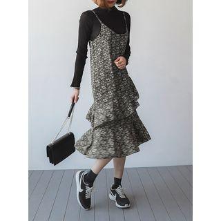 Floral Patterned Sleeveless Layered-hem Dress