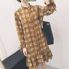 Printed Ruffle Hem Long Sleeve Dress