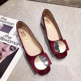 Patent Disc Accent Low Heel Pumps