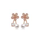 Simple And Fashion Plated Rose Gold Flower Cubic Zirconia Earrings With Imitation Pearls Rose Gold - One Size