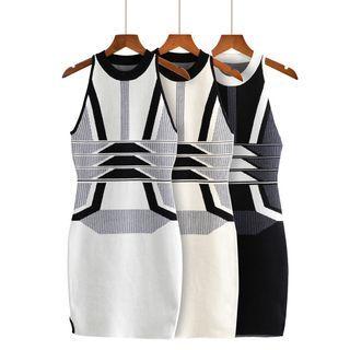 Sleeveless Color Block Knit Mini Sheath Dress