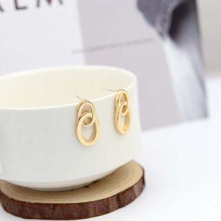 Alloy Interlocking Hoop Earring 1 Pair - S925 Silver Needle - Gold - One Size