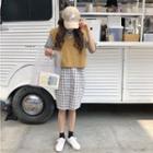 Set: Plaid Shirt Dress + V-neck Vest
