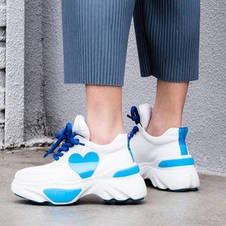 Genuine Leather Platform Heart Print Sneakers
