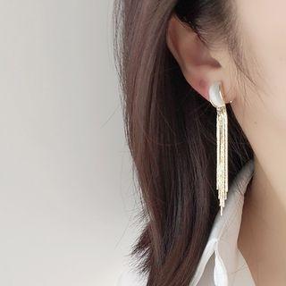 Cat Eye Stone Alloy Fringed Earring 1 Pair - Clip On Earring - Gold - One Size