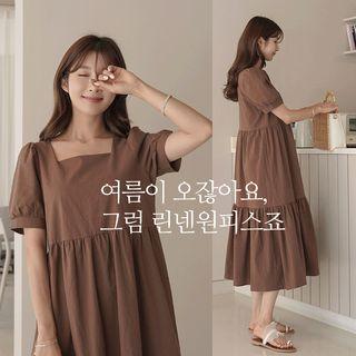 Square-neck Long Tiered Dress