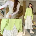 Set: Wrap-back Sweatshirt + Ruffled Patterned Long Dress