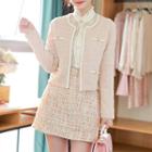 Round-neck Piped Tweed Jacket
