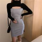 Long-sleeve Cutout Turtleneck Mini Dress