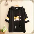 Corgi Print Hooded Short-sleeve Top