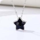 Star Faux Crystal Pendant Sterling Silver Necklace Black - One Size