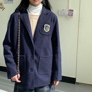 Badge Single-breasted Jacket Navy Blue - One Size