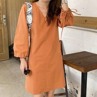 Plain V-neck Mini A-line Dress