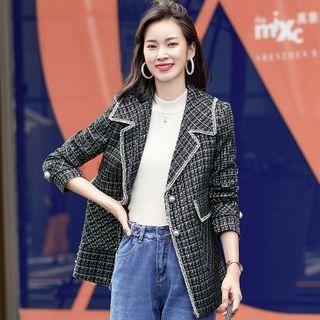 Contrast Trim Plaid Blazer