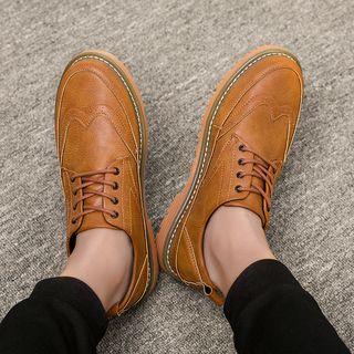Faux-leather Lace-up Wingtip Oxfords