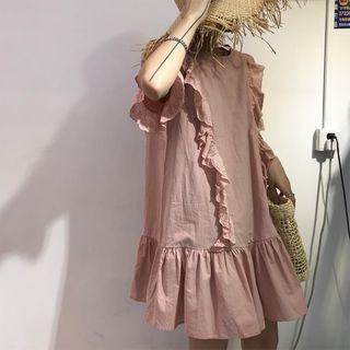 Short-sleeve Ruffle Trim Shift Dress