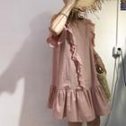 Short-sleeve Ruffle Trim Shift Dress