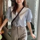 Puff-sleeve Wide-collar Button-up Top