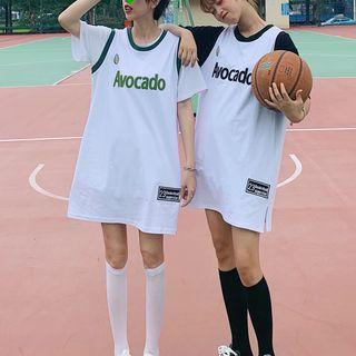 Plain Short-sleeve T-shirt / Avocado Embroidered Tank Dress