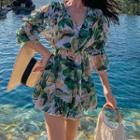 Set: Floral Swim Top + Bottom + Jacket