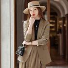 Plain Single-button Blazer / Midi A-line Skirt / Set