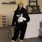 Set: Cartoon Duck Applique Hoodie + Sweatpants