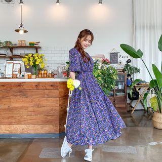 Short-sleeve Floral Long Dress