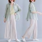 Long-sleeve Pocketed Shirt / Wide Leg Pants
