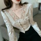 Plain Lace Velvet Long-sleeve Top