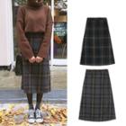 Check Woolen High-waist Skirt