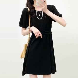 Crewneck Plain Bow A-line Dress