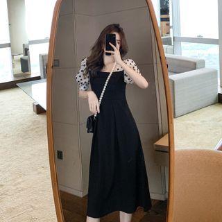 Puff-sleeve Square Neck Bodycon Midi Dress