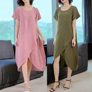 Short Sleeve Cotton-linen Tulip Dress