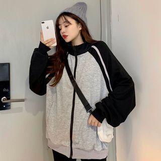 Raglan Sleeve Stand Collar Zip Jacket